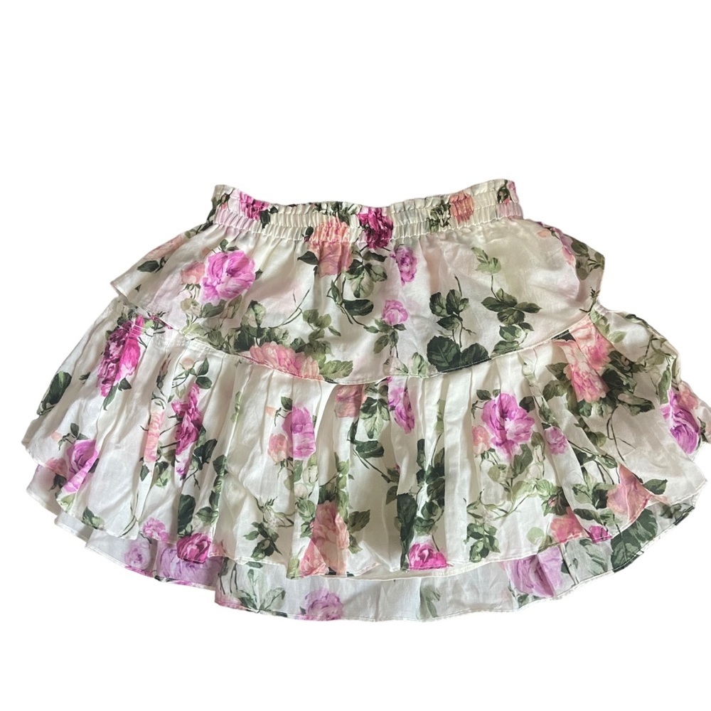 LoveShackFancy Floral Ruffle Skirt - Pink and Green